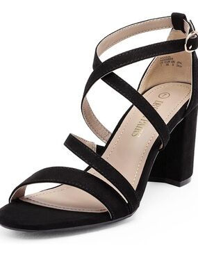 Dream Pairs Black Strappy 3 inch Block Heel Sandals size 9.5
